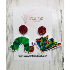Cute Teacher Educator Hungry Caterpillar Eric Carle Earrings NEW
